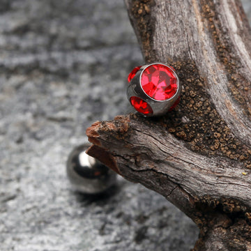 Detail View 1 of Aurora Gem Ball Steel Barbell Tongue Ring-Red